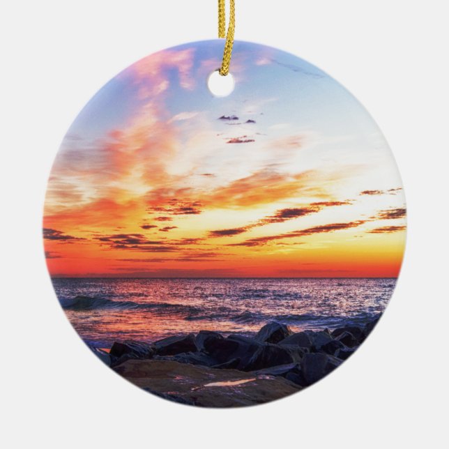 Dawn at 120th Street in Ocean City Maryland Ceramic Tree Decoration (Front)
