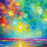 Dawn at Sea Poster<br><div class="desc">This beautiful poster showcases a stunning dawn over the ocean, with strong brushstrokes that create a sense of movement and instability. The colors are bright and vibrant, making the scene come alive with energy and beauty. The vivid reds, greens, yellows, and purples of the dawn are contrasted against the deep...</div>