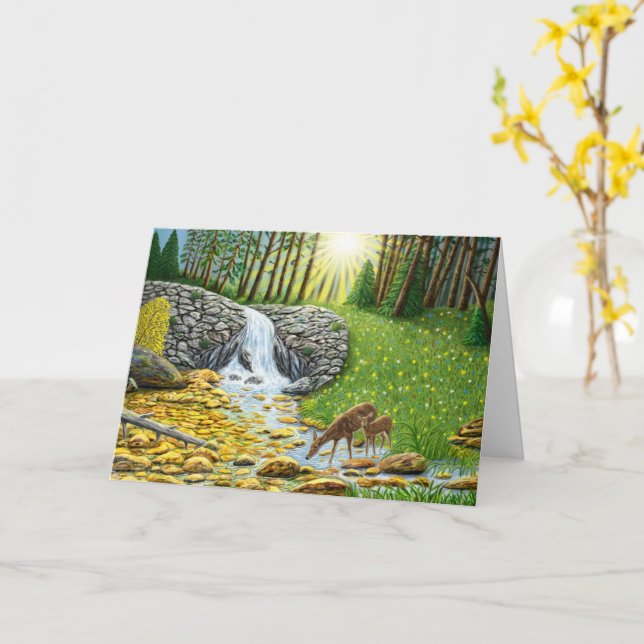 Dawn At The Forest Folded Greeting Card (Yellow Flower)