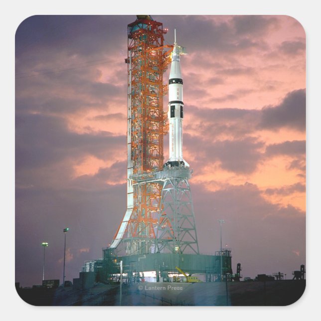 Dawn breaks behind ASTP Saturn IB CDDT Square Sticker (Front)