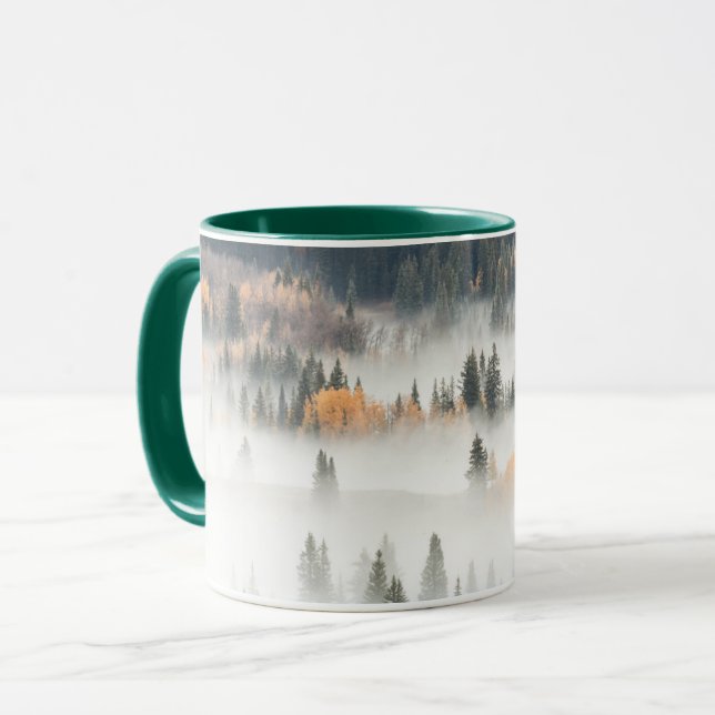 Dawn Ground Fog Covers Mountain Forest Mug (Front Left)