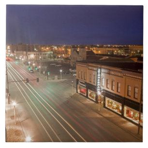 Dawn on Main Street of Bismarck, North Dakota Tile