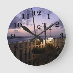 Dawn on the Beach Round Clock