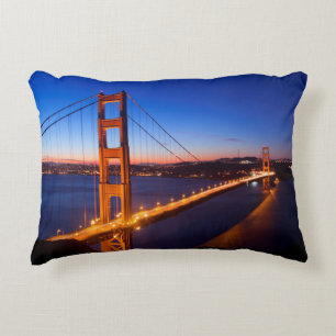 Dawn over San Francisco and Golden Gate Bridge. Decorative Cushion