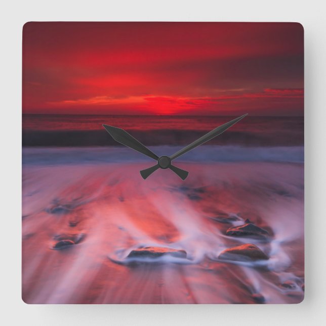 Dawn Over The Stormy Sea Square Wall Clock (Front)