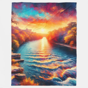 "Dawn’s Tranquil Embrace: Comal River Sunrise" Fleece Blanket