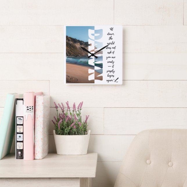 Dawn — Simply Begin Again Square Wall Clock (Reading Room)