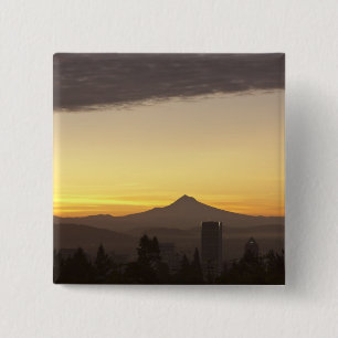 Dawn sky over Portland and Mt. Hood, Oregon 15 Cm Square Badge