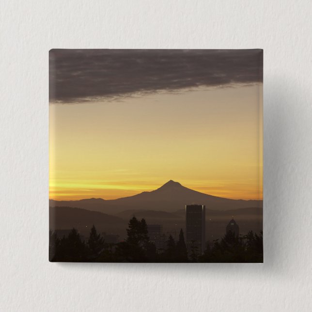Dawn sky over Portland and Mt. Hood, Oregon 15 Cm Square Badge (Front)