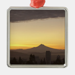 Dawn sky over Portland and Mt. Hood, Oregon Metal Tree Decoration