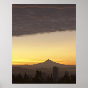 Dawn sky over Portland and Mt. Hood, Oregon Poster