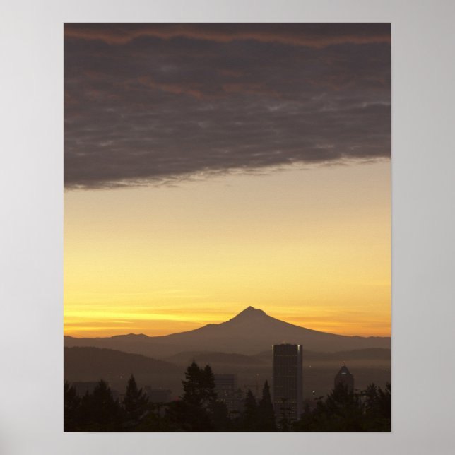 Dawn sky over Portland and Mt. Hood, Oregon Poster (Front)