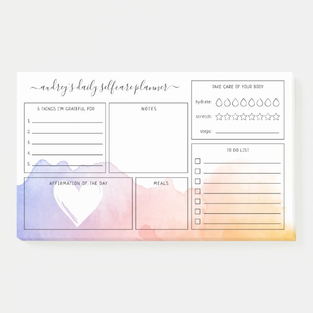 Dawn Watercolor Wash Daily Selfcare Planner Post-it Notes (Front)
