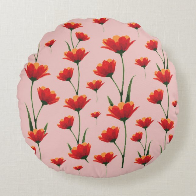 Dawnfire Poppies Round Cushion (Front)