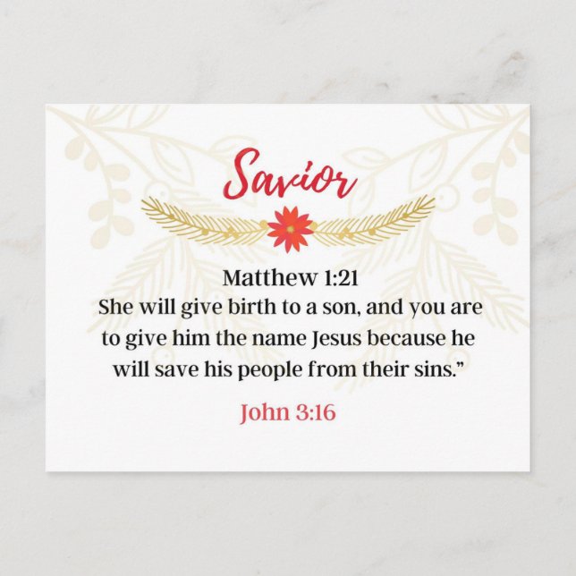 Day 2. Names Of Jesus | Saviour | Advent Calendar Postcard (Back)