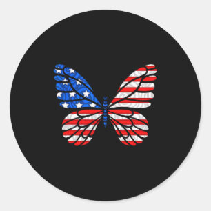 Day 4th July Usa Flag America Butterfly Classic Round Sticker