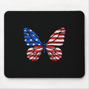 Day 4th July Usa Flag America Butterfly Mouse Mat