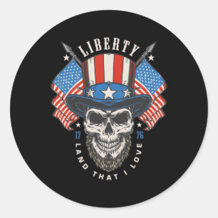 Day 4th July Usa Flag America Liberty Skull Classic Round Sticker