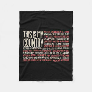 Day 4th July Usa Flag America State Map Names 1 Fleece Blanket