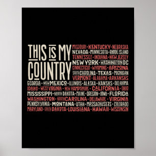 Day 4th July Usa Flag America State Map Names 1  Poster