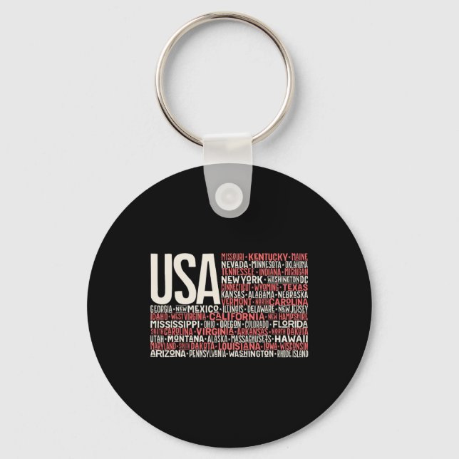 Day 4th July Usa Flag America State Map Names  Key Ring (Front)