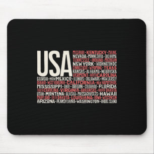 Day 4th July Usa Flag America State Map Names Mouse Mat