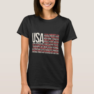 Day 4th July Usa Flag America State Map Names T-Shirt