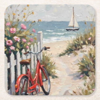 Day at the Beach Square Paper Coaster