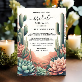 Day Boho Leaf Desert Cacti Succulent Bridal Shower Invitation