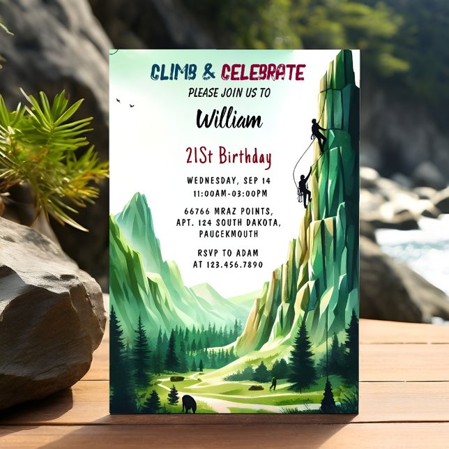 Day Boy Tree Fun Cliff Rock Climbing 21st Birthday Invitation (Creator Uploaded)