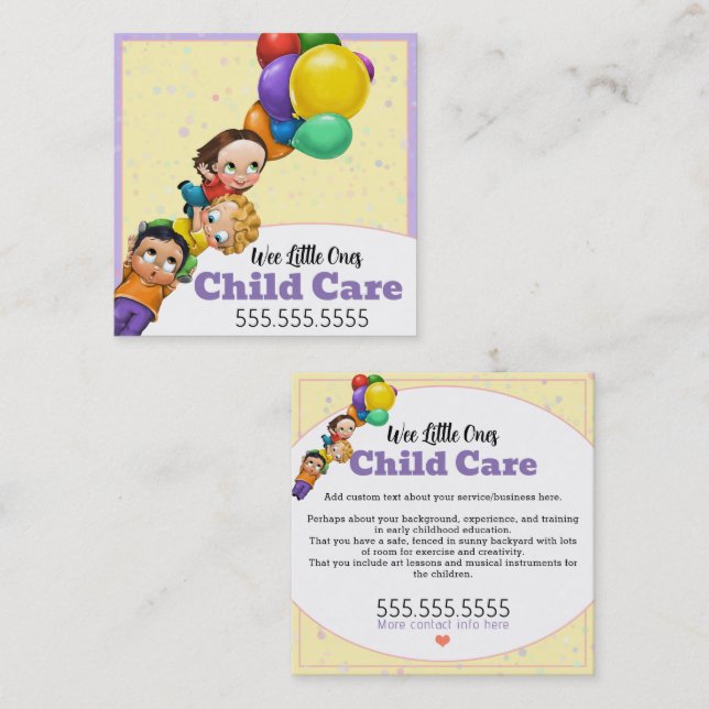 Day Care Child Care Babysitting Square Promo Square Business Card (Front/Back)
