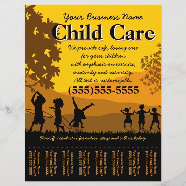 Day Care Child Care Babysitting Tear Sheet (Front)