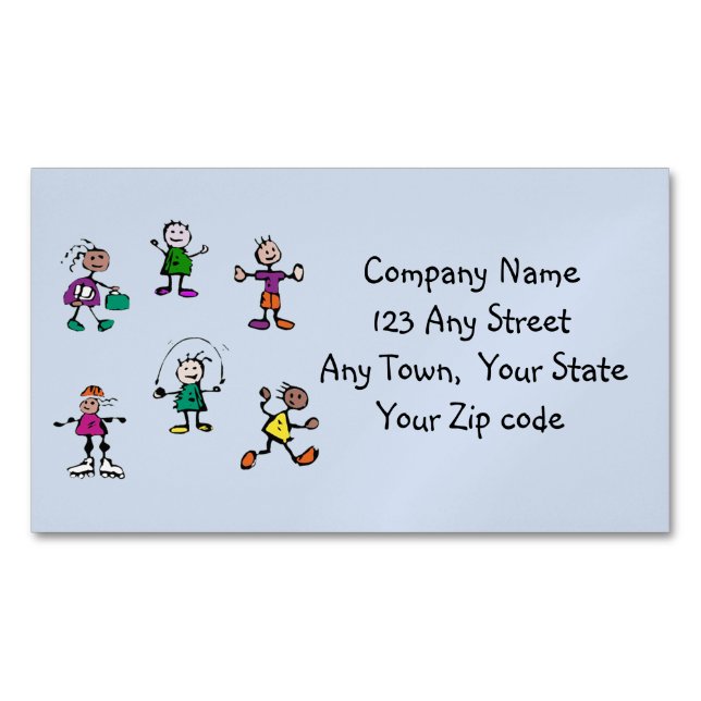 day care,child care, teacher or babysitting blue 	Magnetic business card (Front)