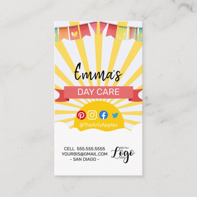 day care sun sunny summer outside nursery business card (Front)