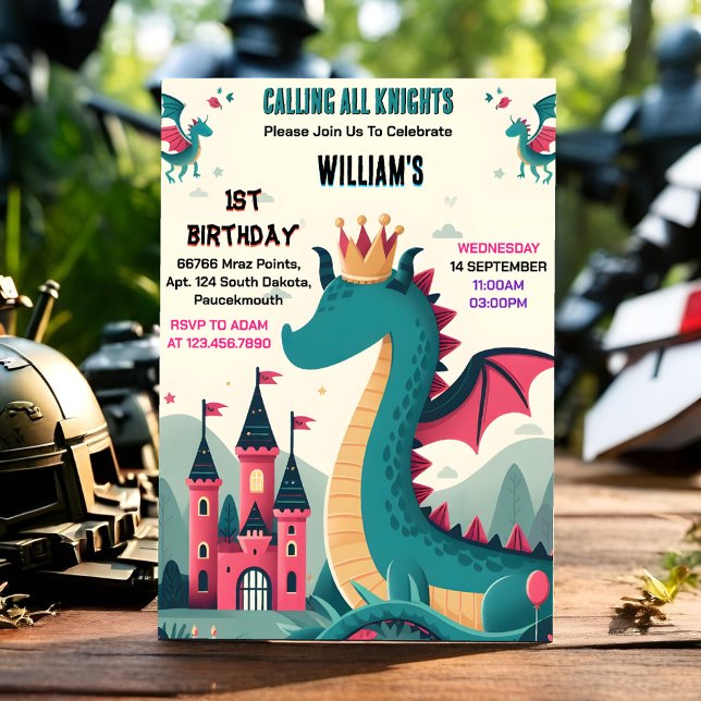 Day Cute Kids Hero Boys Girls Dragon 1st Birthday Invitation (Creator Uploaded)