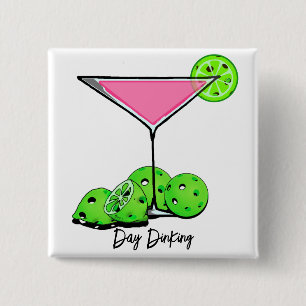 Day Dinking Cosmo Pink Cocktail, Pickleball Limes 15 Cm Square Badge