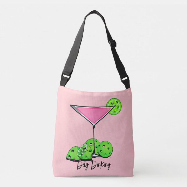 Day Dinking Cosmo Pink Cocktail, Pickleball Limes Crossbody Bag (Front)