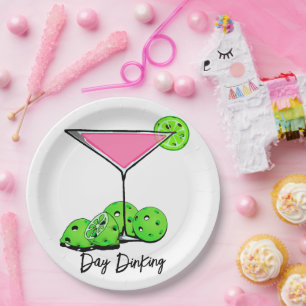 Day Dinking Cosmo Pink Cocktail, Pickleball Limes  Paper Plate