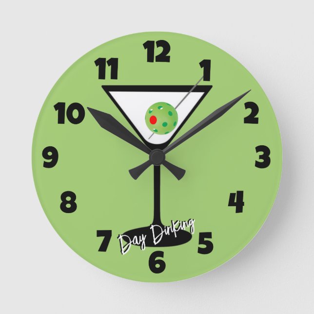 Day Dinking Cosmo Pink Cocktail, Pickleball Limes Round Clock (Front)
