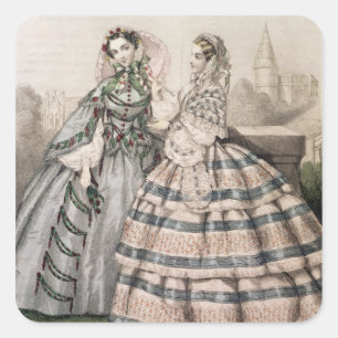 Day Dress for 1858, engraved by Barreau Square Sticker