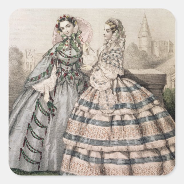 Day Dress for 1858, engraved by Barreau Square Sticker (Front)