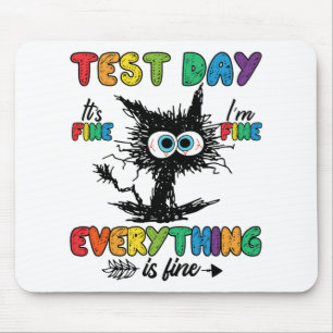 Day Funny Stressed Cat Teacher Student Kids Testin Mouse Mat