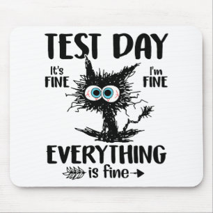 Day Funny Stressed Cat Teacher Student Kids Testin Mouse Mat