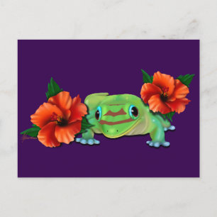 Day Gecko With Hibiscus Announcement Postcard