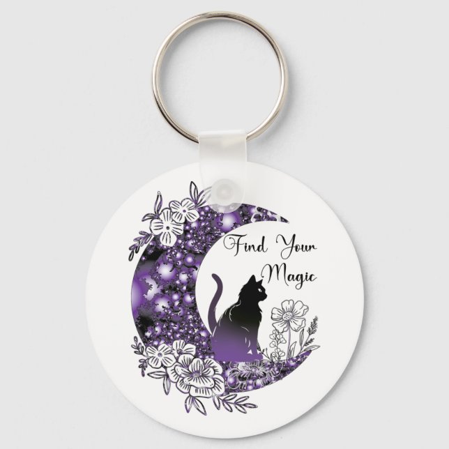 Day Graphic Mystical Celestial Black Cat Moon  Key Ring (Front)