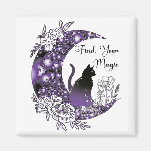 Day Graphic Mystical Celestial Black Cat Moon  Magnet