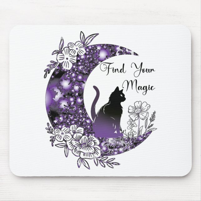 Day Graphic Mystical Celestial Black Cat Moon  Mouse Mat (Front)