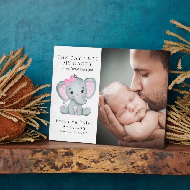 Day I Met My Daddy Photo Elephant Nursery Decor Plaque (Side)