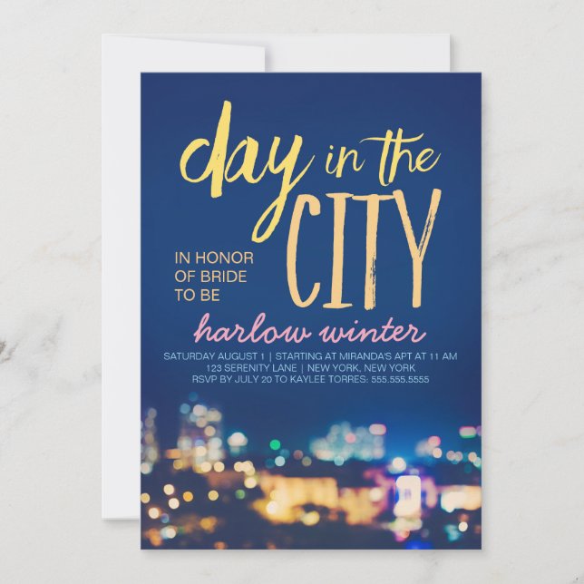 Day in the City Bachelorette Party Invitation (Front)
