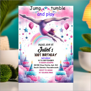 day modern cute Jump girl gymnastics 10th birthday Invitation